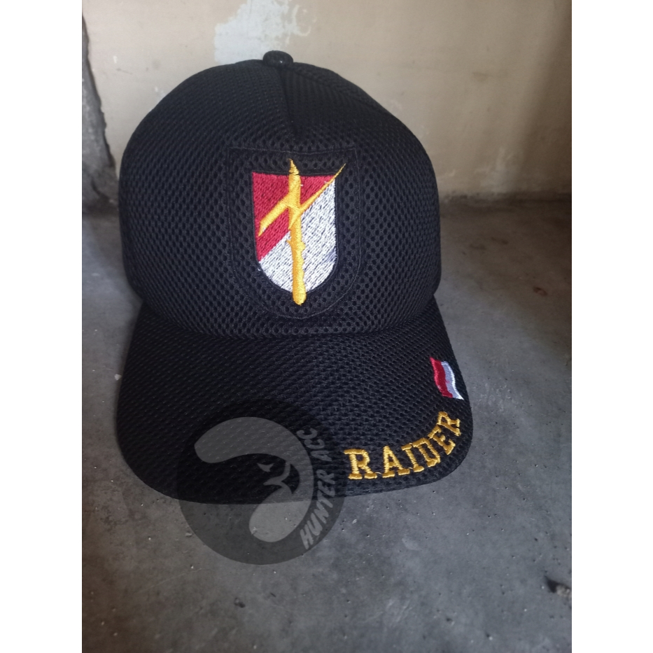 TOPI PRIA RAIDER / TOPI JARING HITAM / TOPI JALA LOGO BORDIR TNI