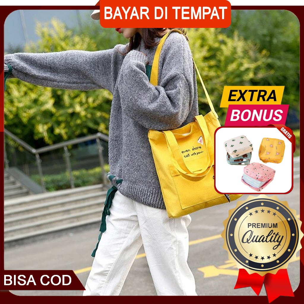 TOTE BAG KANVAS WANITA ASLI IMPORT KOREA TERBARU KUALITAS PREMIUM TAS TOTE BAG TOTE BAG CANVAS MJY32