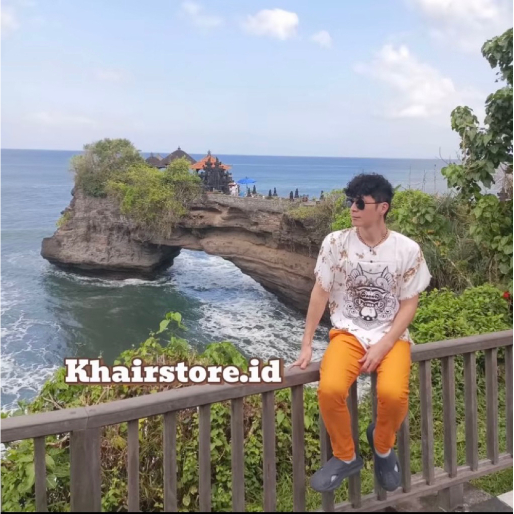 Baju Kaos Barong Bali Pria Wanita Santai Rayon Kancing Motif Tie Dye Oversize Pendek Dewasa Kancing 