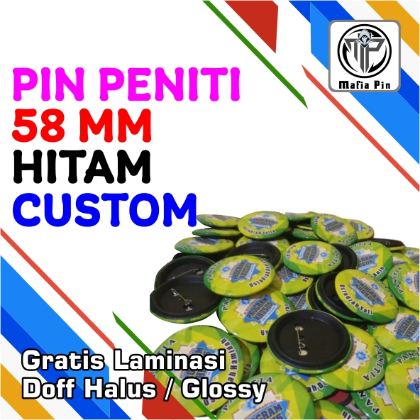 Promo Grosir Cetak Pin Peniti 58 mm PLASTIK HITAM Custom Murah