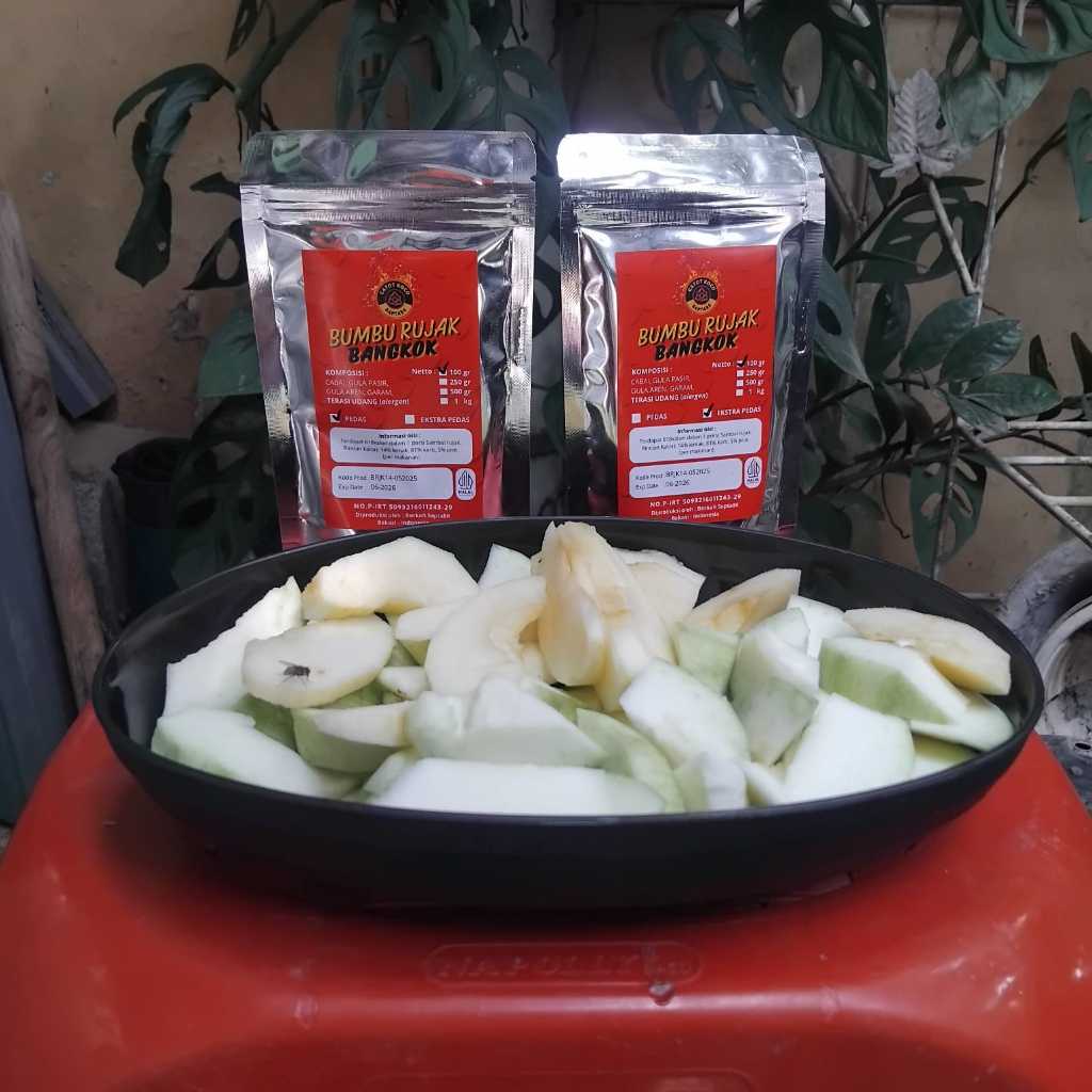 

Bumbu Rujak Bangkok Cocol Pedas & Extra Pedas Manis Asin Gurih 1 Kg 500g 300g dan100g Halal