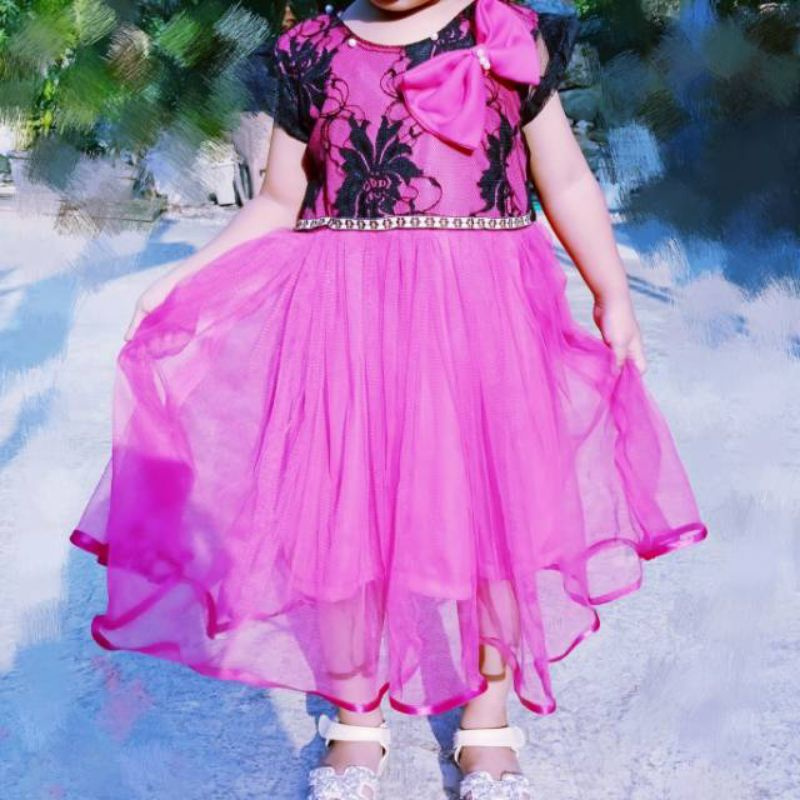 Dress Anak Perempuan 1-2 Tahun Gaun Pesta Ulang Tahun Brokat Hitam Tutu Tile Mewah