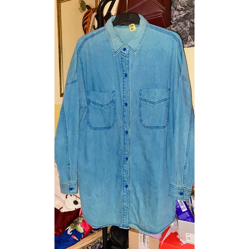 kemeja denim tunik mini dress lengan panjang LD 120 panjang 80cm