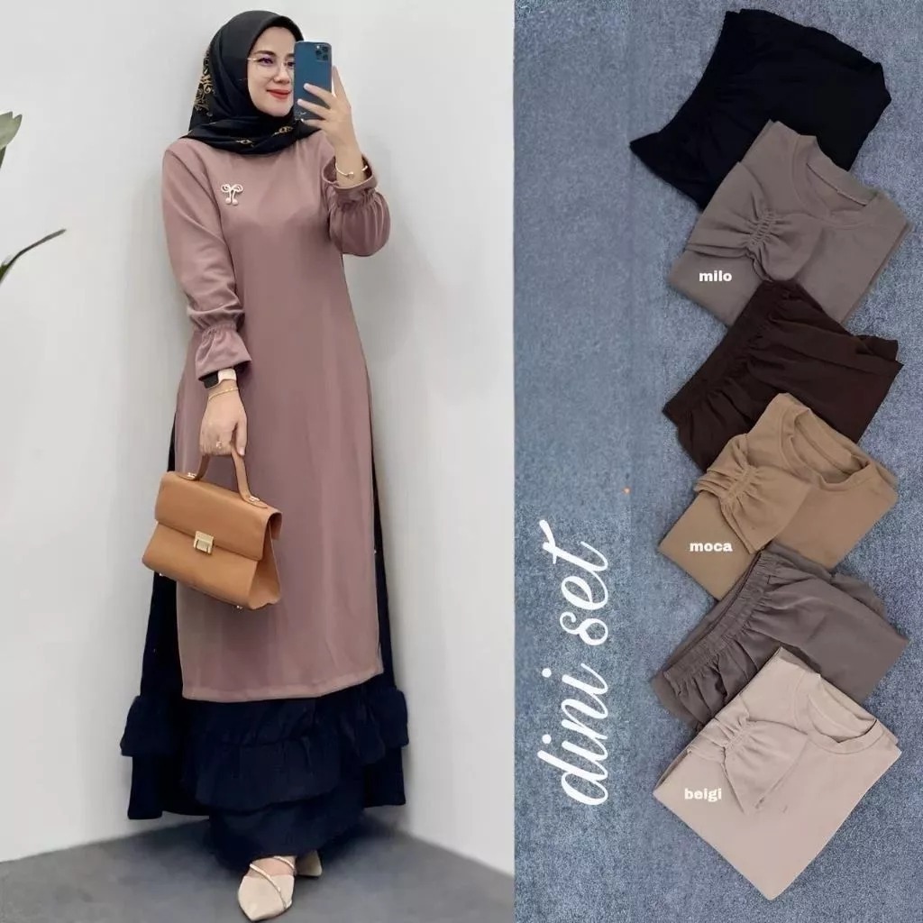 DINI SETELAN ROK LONG TUNIK CRINKLE AIRFLOW JUMBO LD 120 // ONE SET TUNIK // SETELAN POLOS // ONE SE