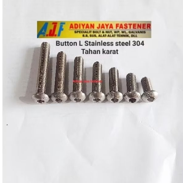 BUTTON L / DRAT BAUT 19 / M.12 ( panjang 2cm s/d 10cm )p.1,75 Stainless 304