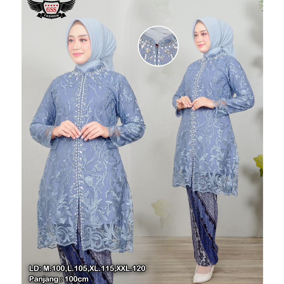 Set Kebaya Tunik Tile Payet Jumbo Ld 120 Baju Kondangan Wanita Kekinian Modern