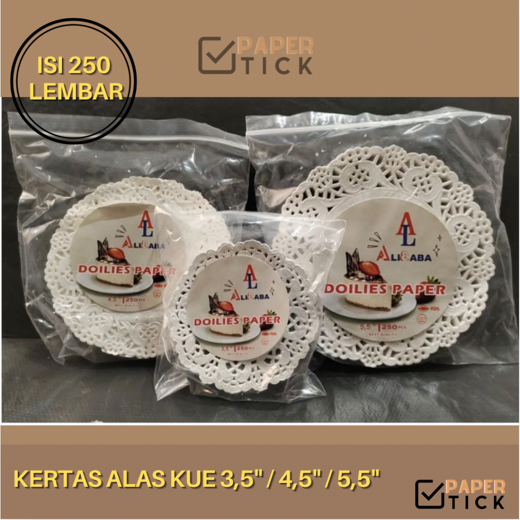 

(ISI 250 LEMBAR) Kertas Renda / Kertas Alas / Kue Toples / Hiasan Hampers 3,5 inch / 4,5 inch / 5,5 inch Doilies Paper