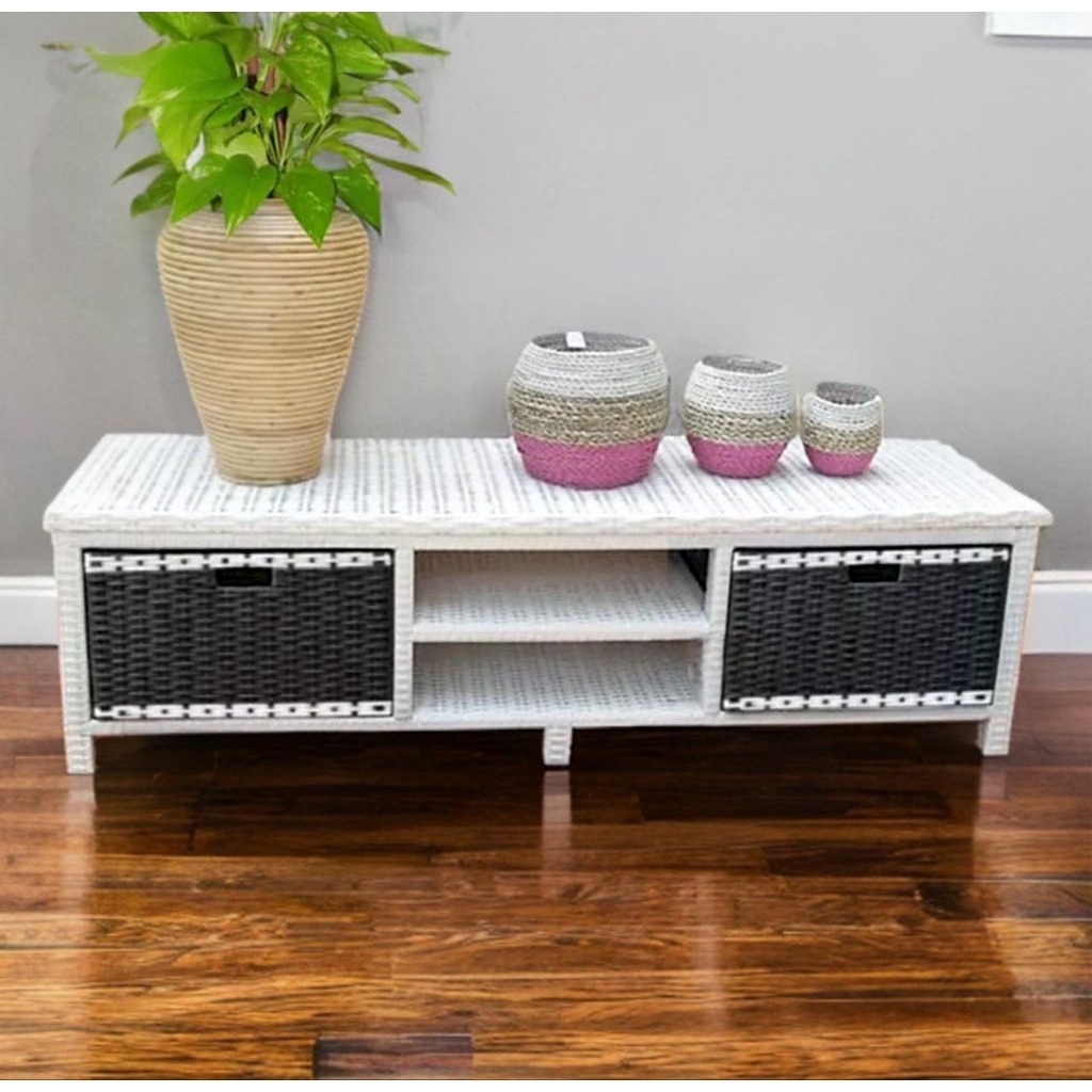 meja TV laci rotan sintetis