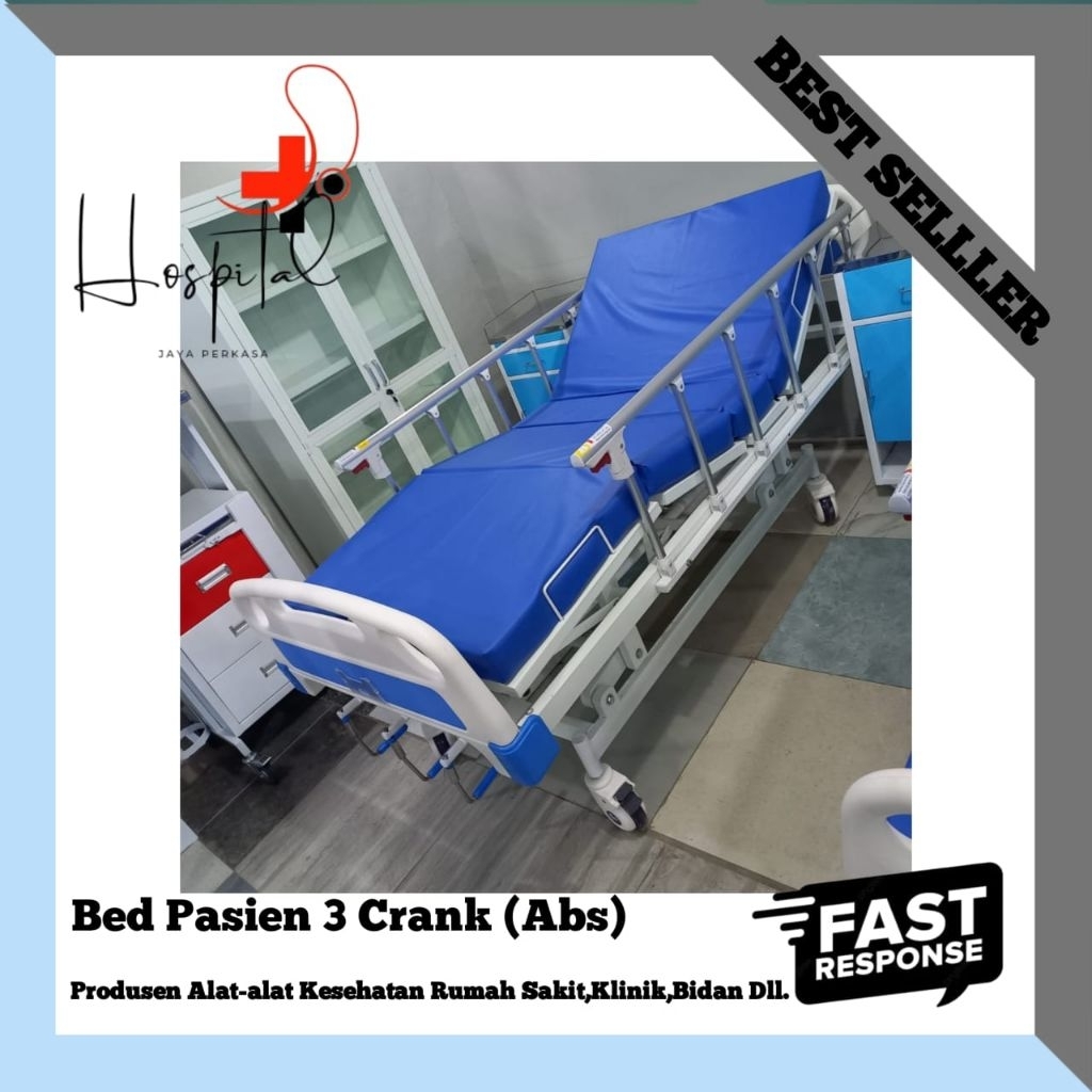 Bed Pasien Abs 3 crank / Bed Rawat Inap Pasien / Bed Abs Rumah Sakit 3 Crank
