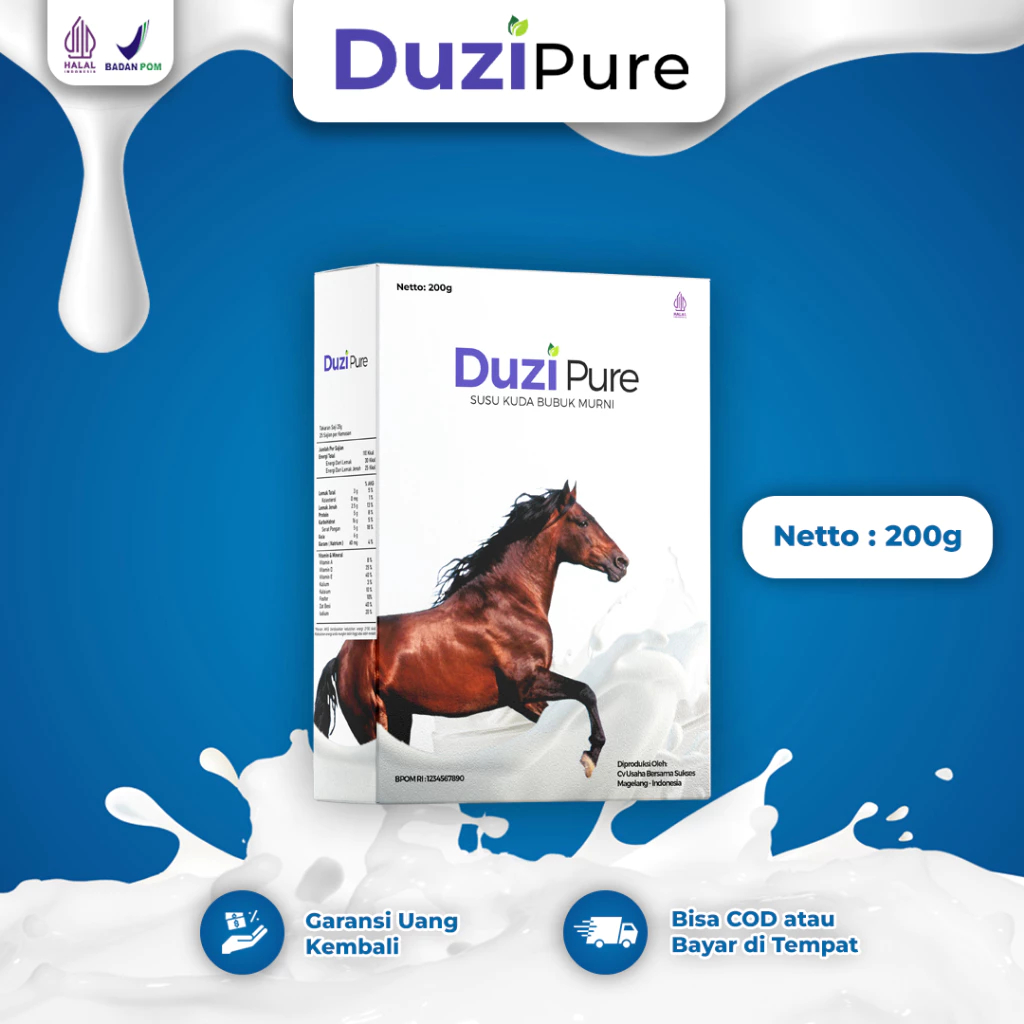 

Duzi Pure - Susu Kuda Lombok Original Atasi Nyeri Sendi & Tulang Bubuk 200 Gram