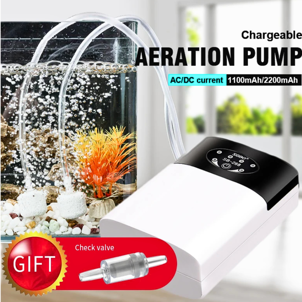 PUSAT SOBO Pompa Aerator aquarium kolam ikan Udara oksigen Gelembung ac dc 12 volt 2200mAh - SB-268