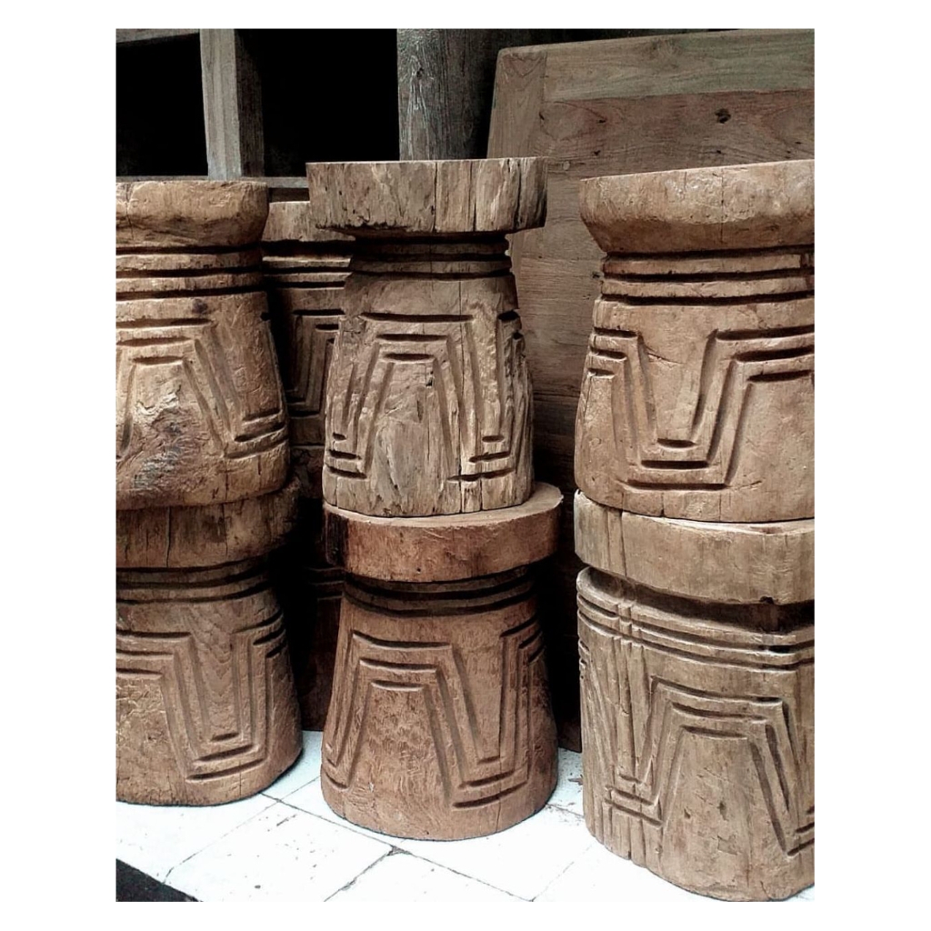 (Kayu Lama) Lesung asmat kayu jati rustic antic
