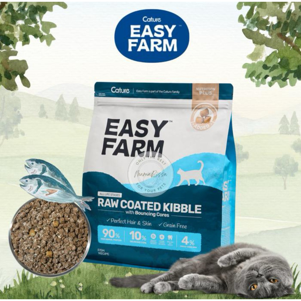 CATURE Easy Farm Raw Coated Kibble Dry Cat Food Makanan Kucing rasa Ikan