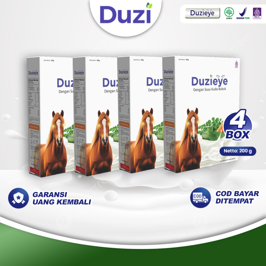 

Duzi Eye - Susu Kuda Lombok Nutrisi Kesehatan Mata Minus, Lelah & Katarak Bubuk 200 Gram 4 Box