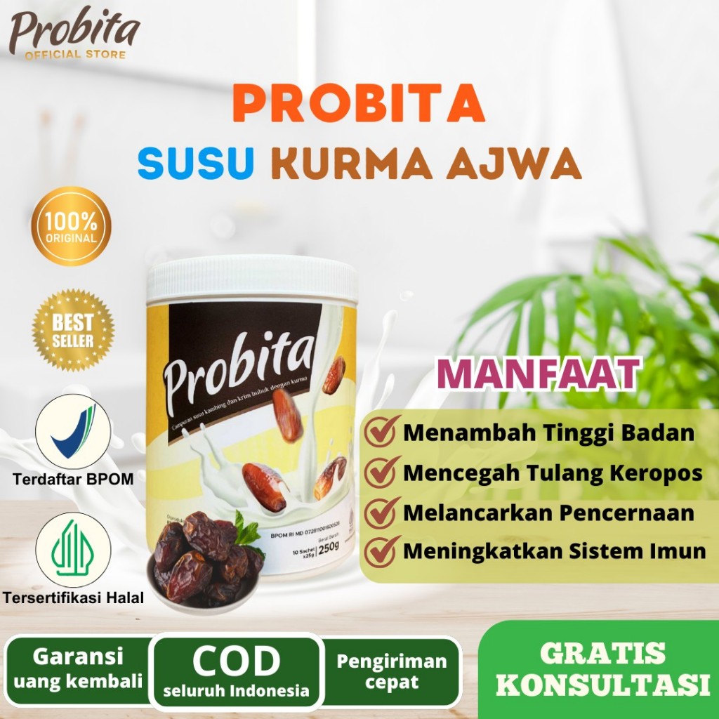 

Probita Susu Kurma Ajwa 250gr | Penambah Tinggi Badan - Rendah Gula - BPOM & Halal