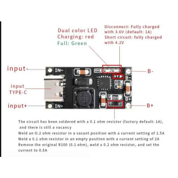 TP5000 USB-C Modul charger  lifepo4 Lithium Input USB  TYPE-C