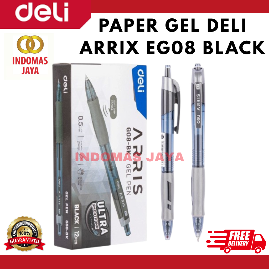

Pulpen DELI ARRIS Gel Pen 0.5mm - (1PCS) G08-BK Gel Pen Ink Black Bullet tip 0.5mm (HARGA PER PCS)
