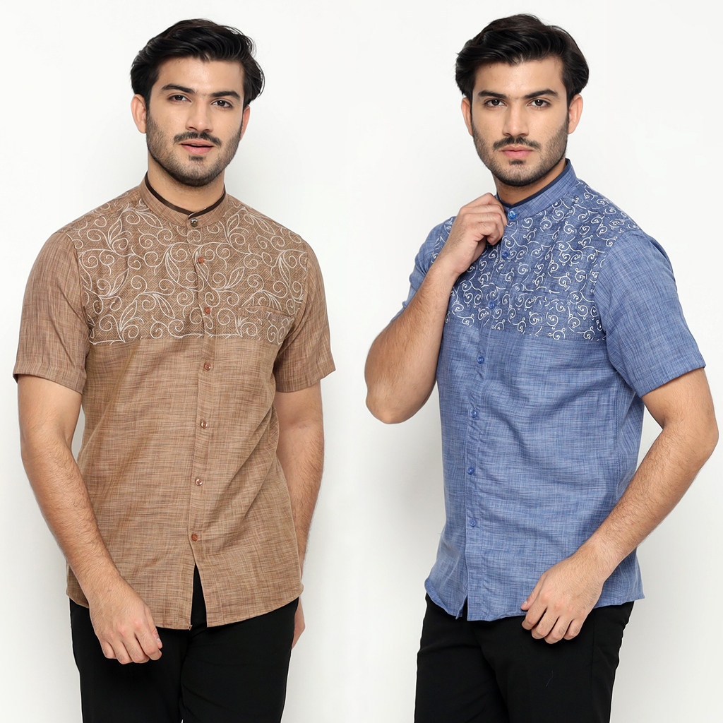 Casella Baju Koko Pria Lengan Pendek | Baju Koko Hussein Horizontal Pattern
