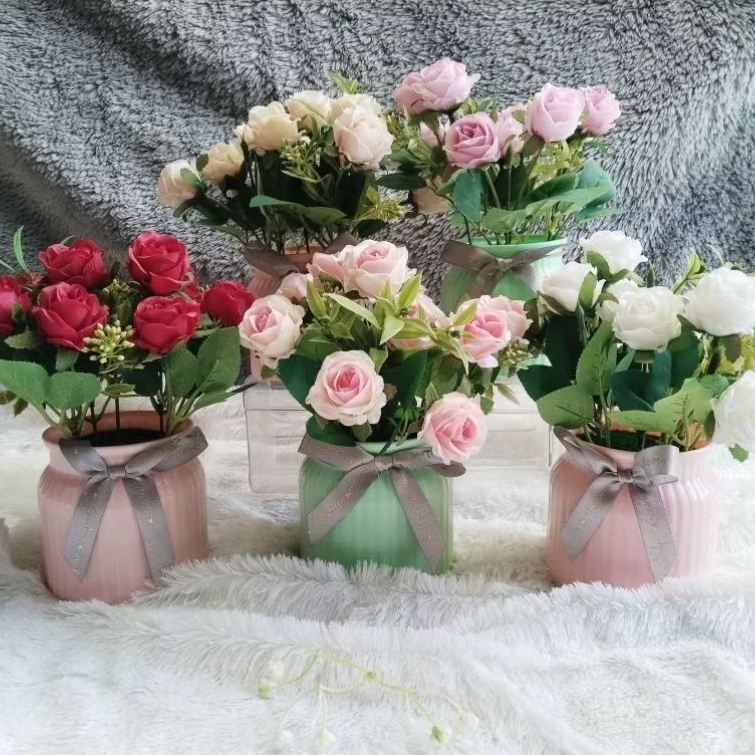 Set Vas Bunga Plastik Aesthetic Bunga Hias Plastik Bunga Hiasan Ruang Tamu