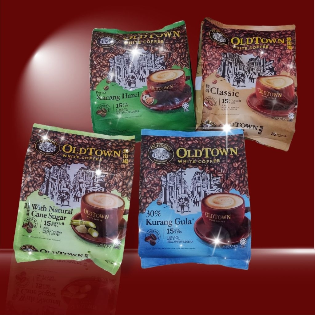 

Kopi Old Town White Coffee 3in1 Classic, Hazelnut Flavoured, Classic Less Sugar, Cane Sugar