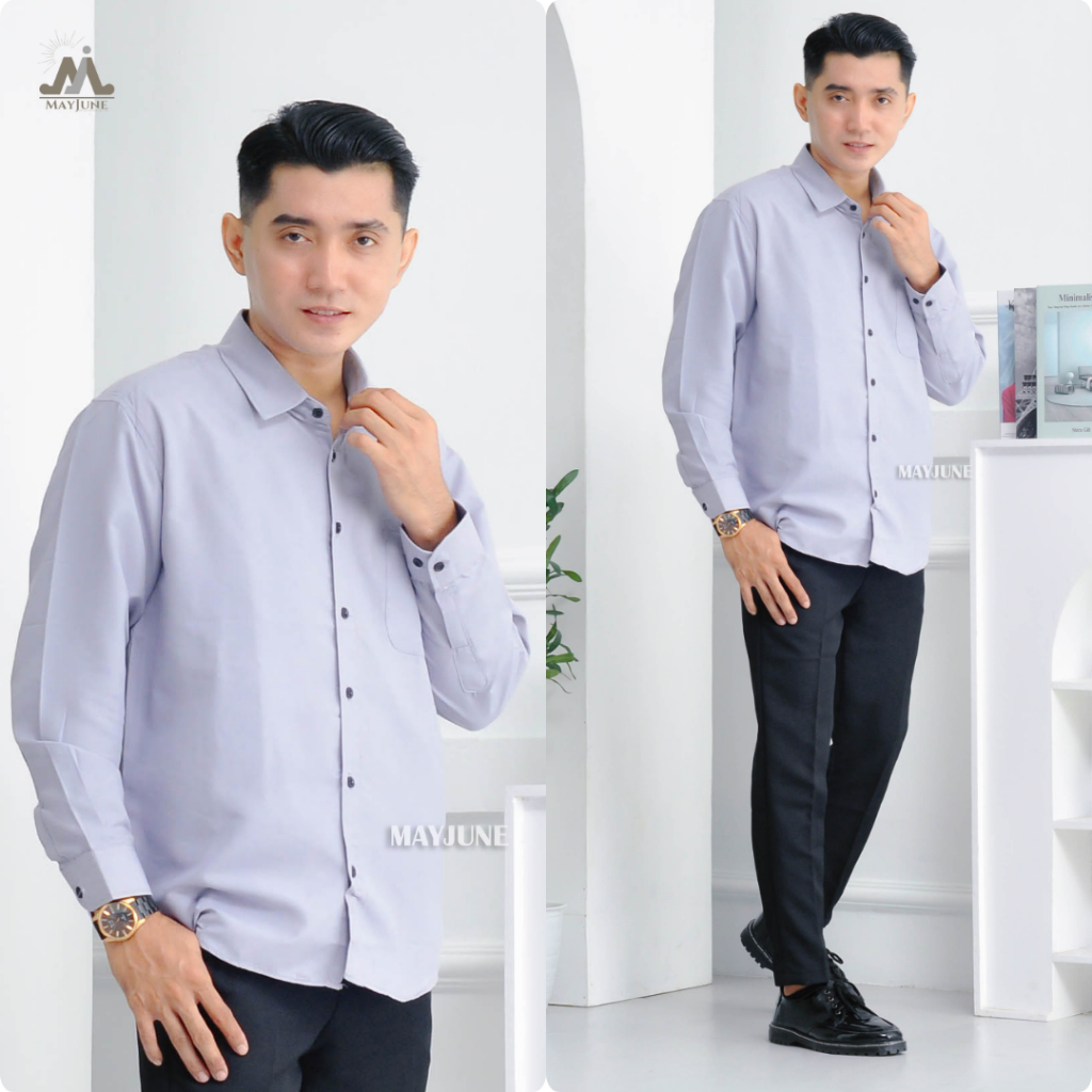 MAYJUNE - Kemeja Pria / Kemeja Lengan Panjang Pria Warna Baby Blue
