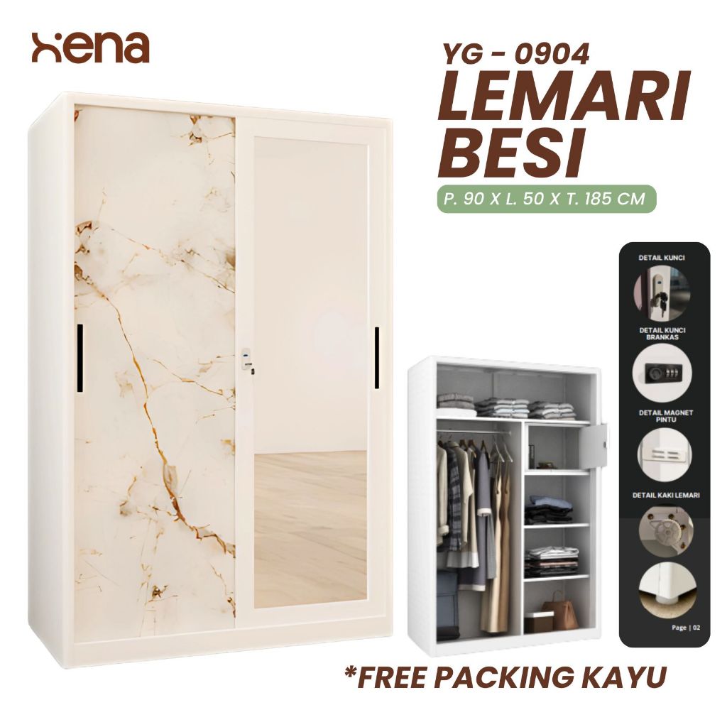 Xena Lemari Besi Sliding 2 Pintu / Lemari Besi 2 Pintu Sliding / Lemari Baju Sleding Kaca YG 0904