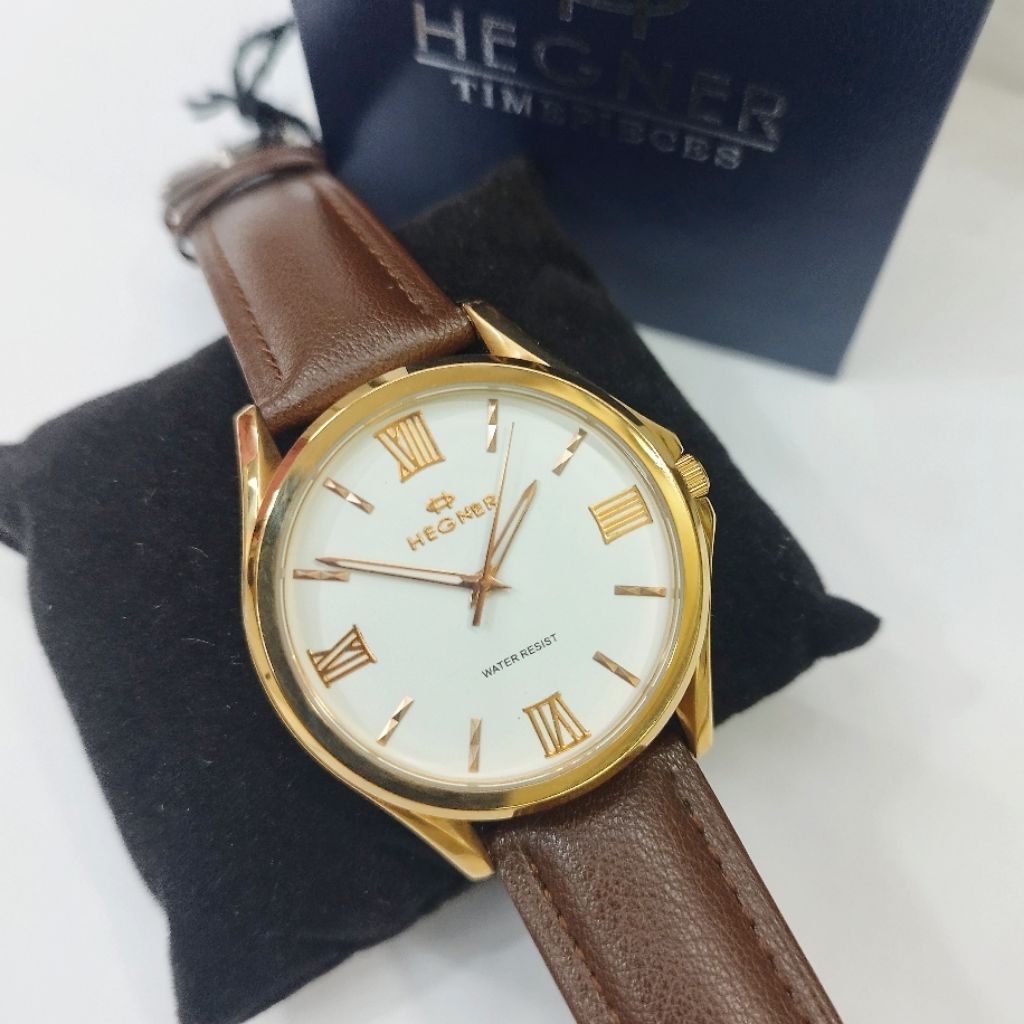 Hegner 196 jam tangan pria casual formal tali kulit water resistant original watches