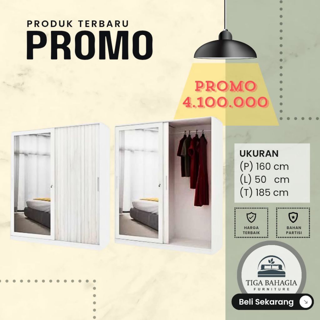 Lemari Besi Jumbo 1sliding+2pintu Putih