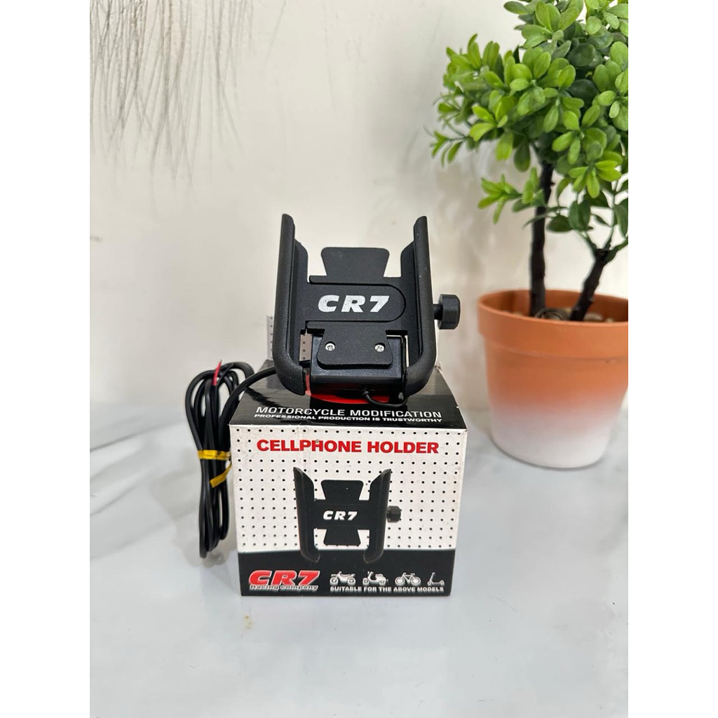Holder handphone Cr7 motor plus port USB Charger Universal