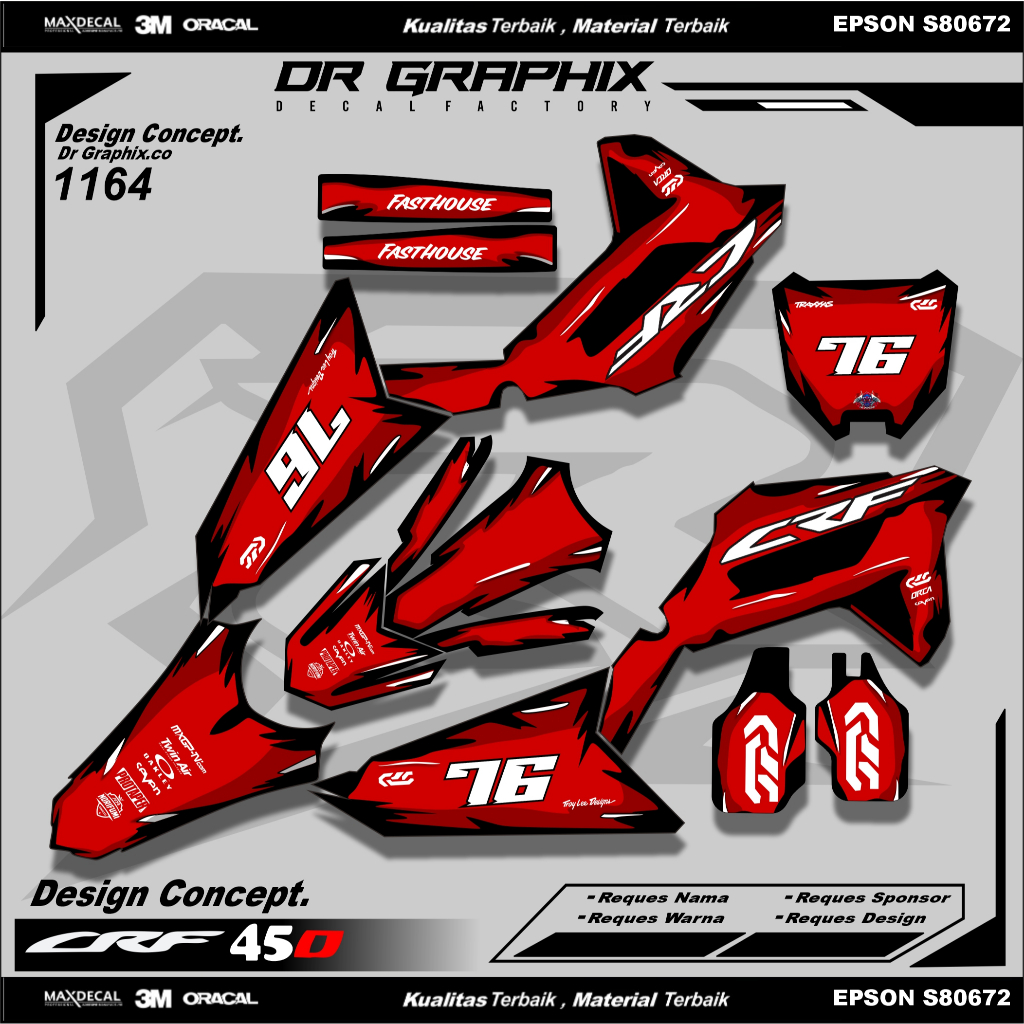 Decal Stiker CRF 450 76 Full Body - Dekal Aksesoris Supermoto CUSTOM BODY