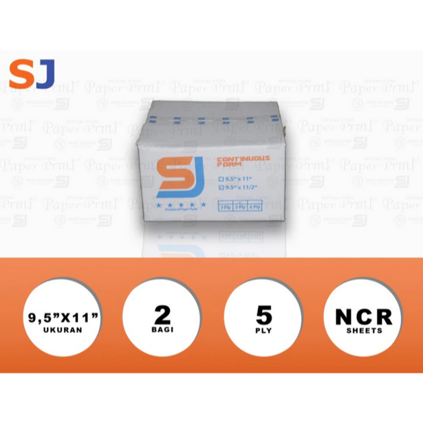 

SJ Orange Kertas Continuous Form 5 PLY NCR PRS 9,5" x 11"/2 (Bagi 2)