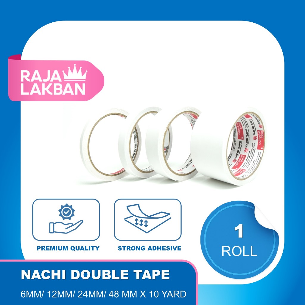 

Double Tape Dua Sisi NACHI 0.25 6mm, 0.5 Inch 12mm, 1 inch 24mm/ 10 Yard - ROLL