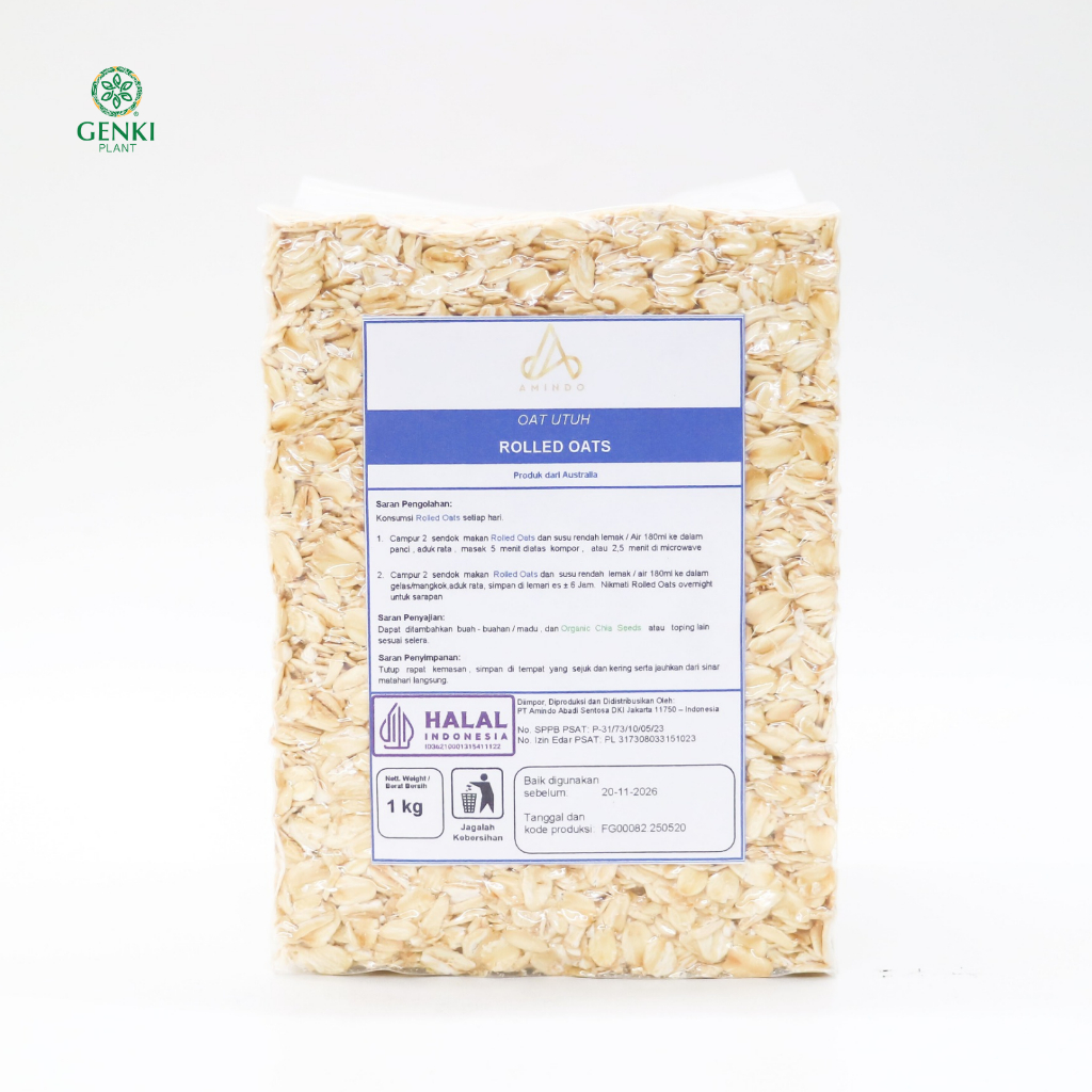 

Amindo Natural Rolled Oat / Regular Oat / Oatmeal / Gandum Kasar - 1 kg