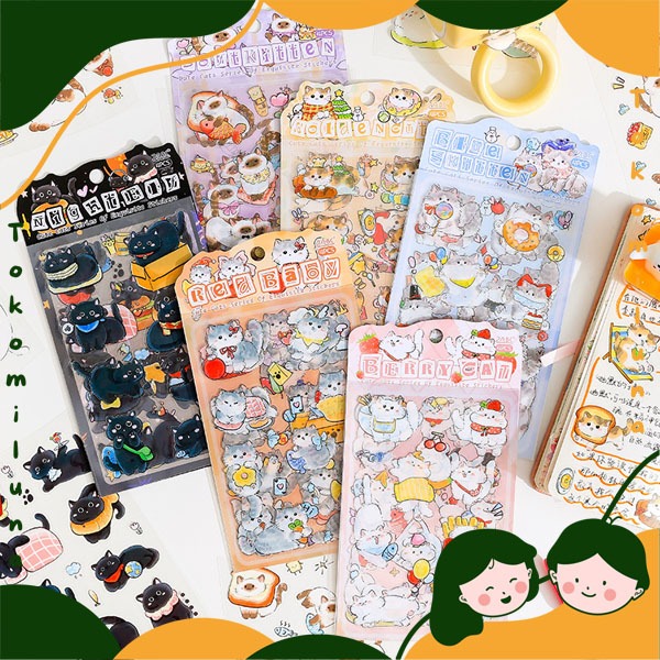 

1 set isi 4 lembar soft and cute cat sticker deco stiker kucing lucu diy scrapbook diary journal HB1974