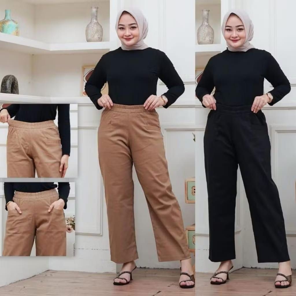 MR - Celana Panjang Kulot Wanita Jumbo Korean Long Pants//Celana Korean Style Wanita Panjang Bahan M