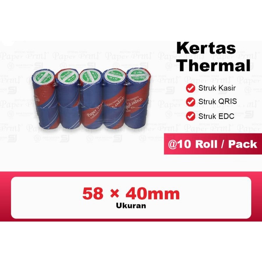 

Kertas Thermal Struk 58 x 30mm Paperpryns (1 Pack 10 Roll)