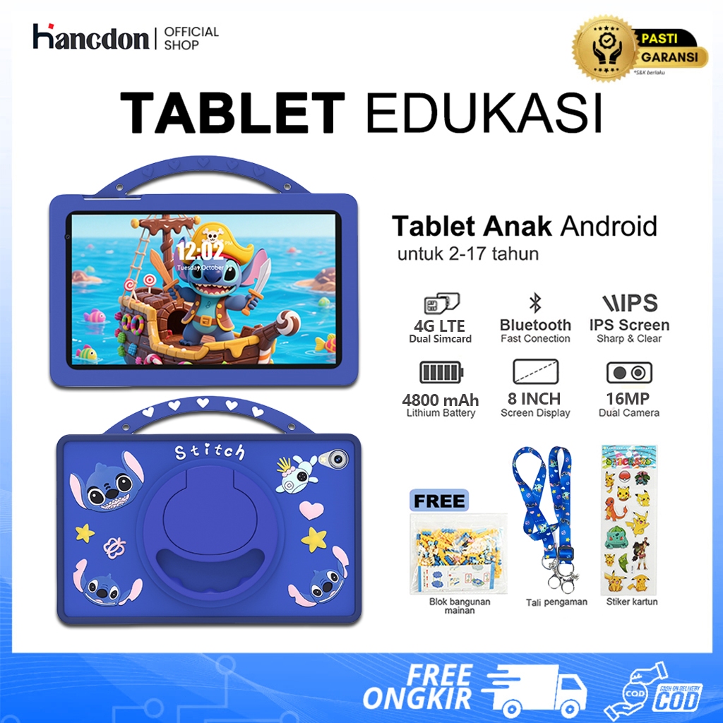 Hancdon Tablet Anak Android F16 8.1inch (RAM 16GB+ROM 1024GB) FHD+ Eye Comfort Display Wifi 5G Dual 