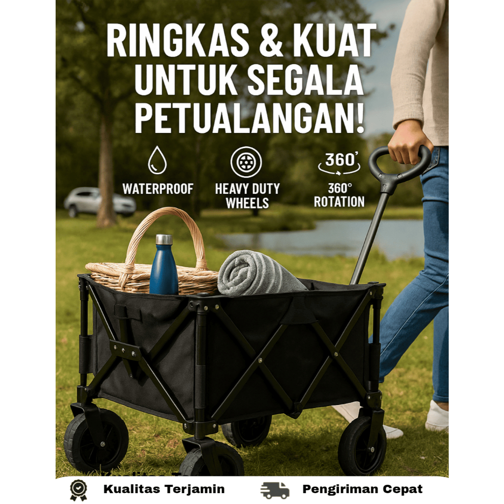 Kolumb Troli Barang Outdoor - Keranjang Belanja Rem & Roda Besar