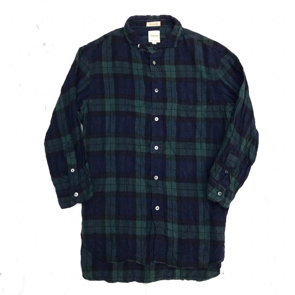 Vintage Sanca japan Flannel Shirt long sleeves green union colorway  Made In Japan Size M  PxL : 76 