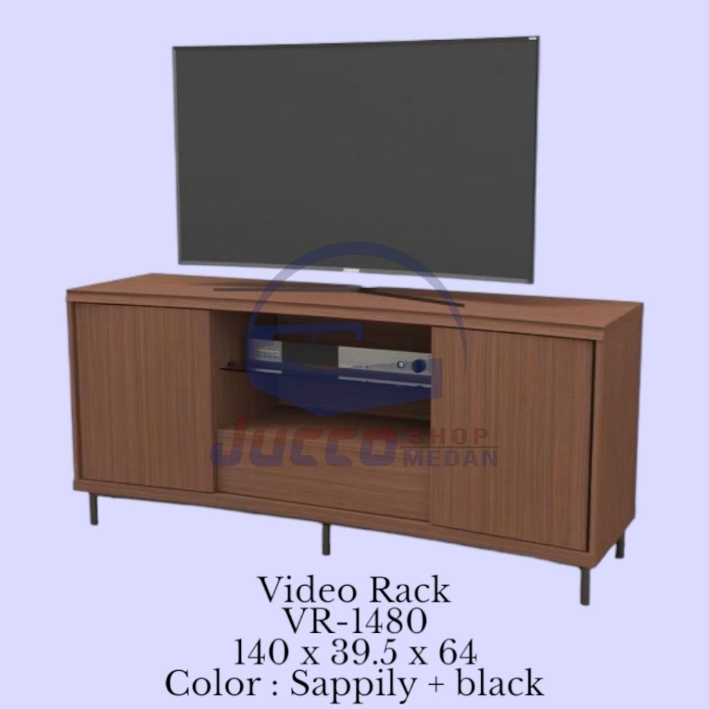 [ JUCCO ] Rak TV Minimalis VR1480 - Meja TV Uk 140cm - Rak TV Kaki Besi - Rak TV Coklat Minimalis - 