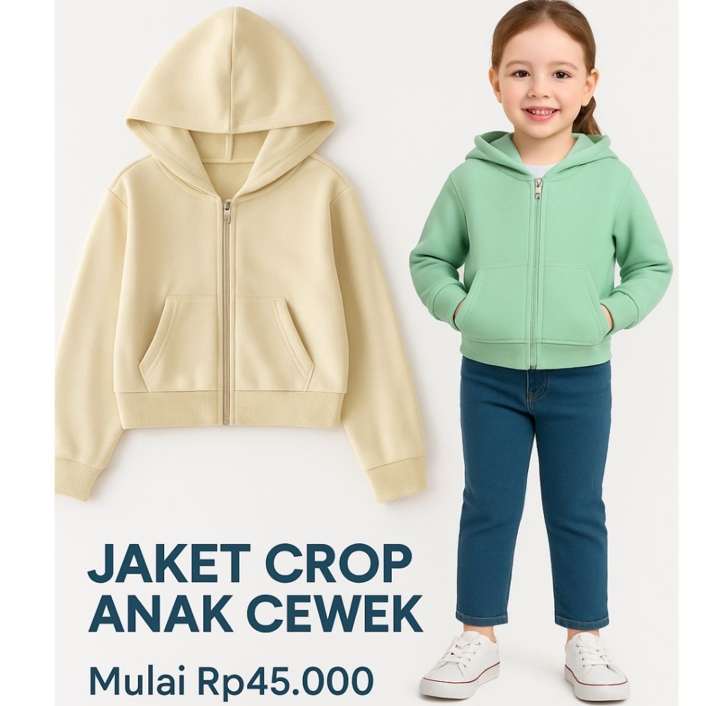Jaket Hoodie Resleting Crop Top Korean Style Anak Perempuan