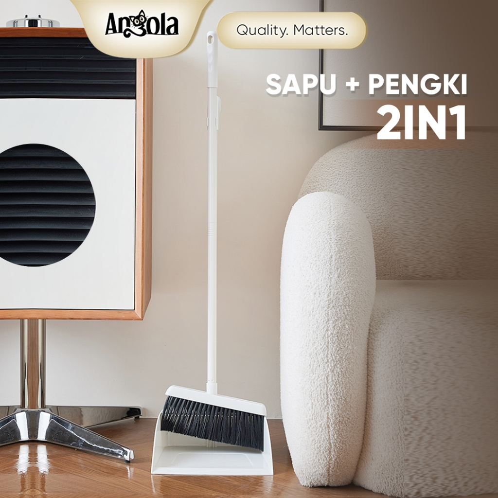 ANGOLA Sapu & Pengki Set D14 Broom Set Dustpan / Kombinasi Sapu Pengki / Alat Pembersih Lantai 2IN1