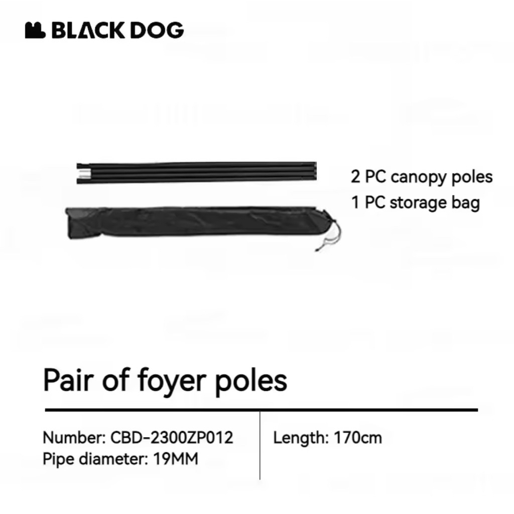 BLACKDOG TIANG TENDA FLYSHEET TENT BLACK CANOPY POLE 2 PIECES Camping Outdoor