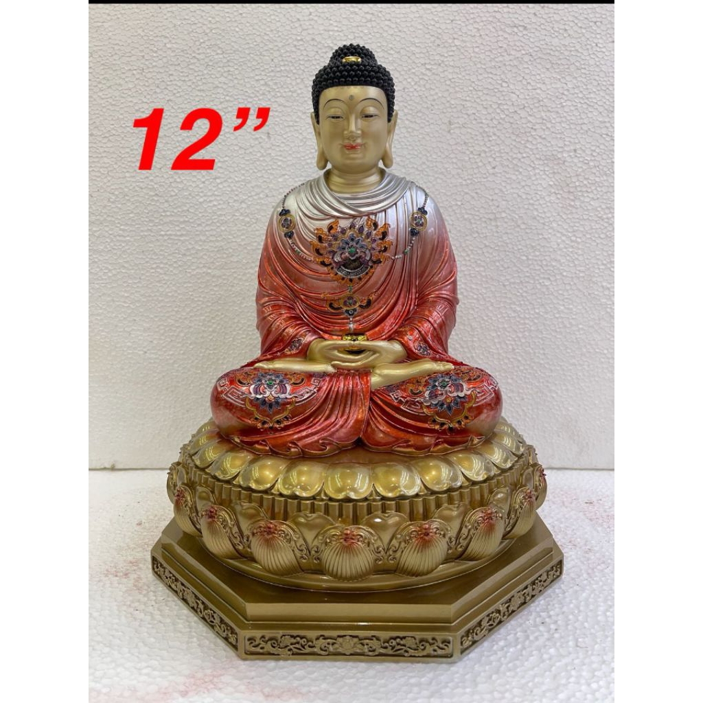 patung buddha rupang sakyamuni - fiber - 12inch - qing -baju merah