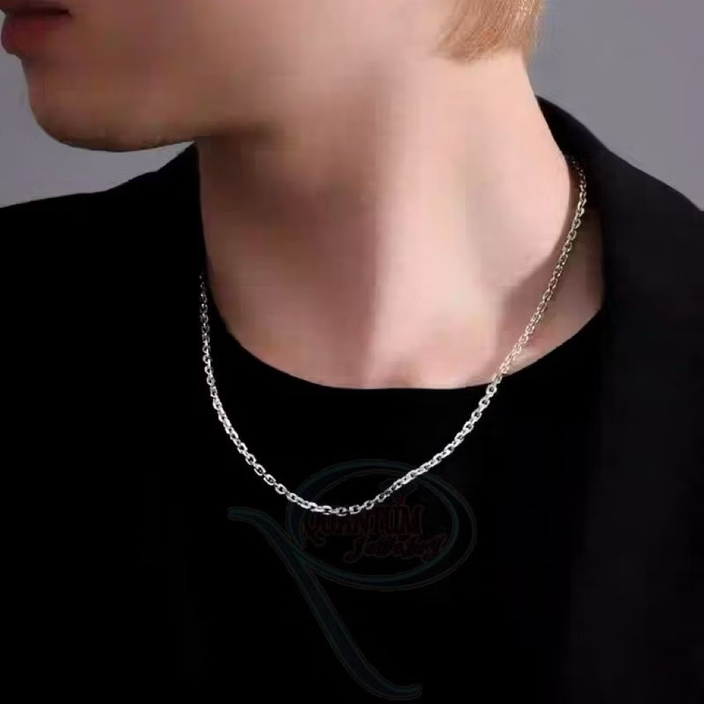 Kalung Pria Titanium Model Rantai Nori Silver Anti Karat