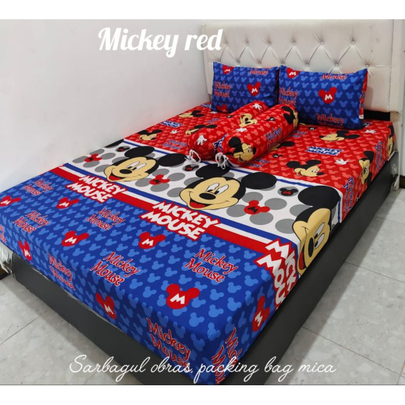 SPREI KARET KATUN PREMIUM 90/100/120/140/160/180/200 MOTIF MICKEY MIKY MICKIY MIKI MINI MINNIE MINIE