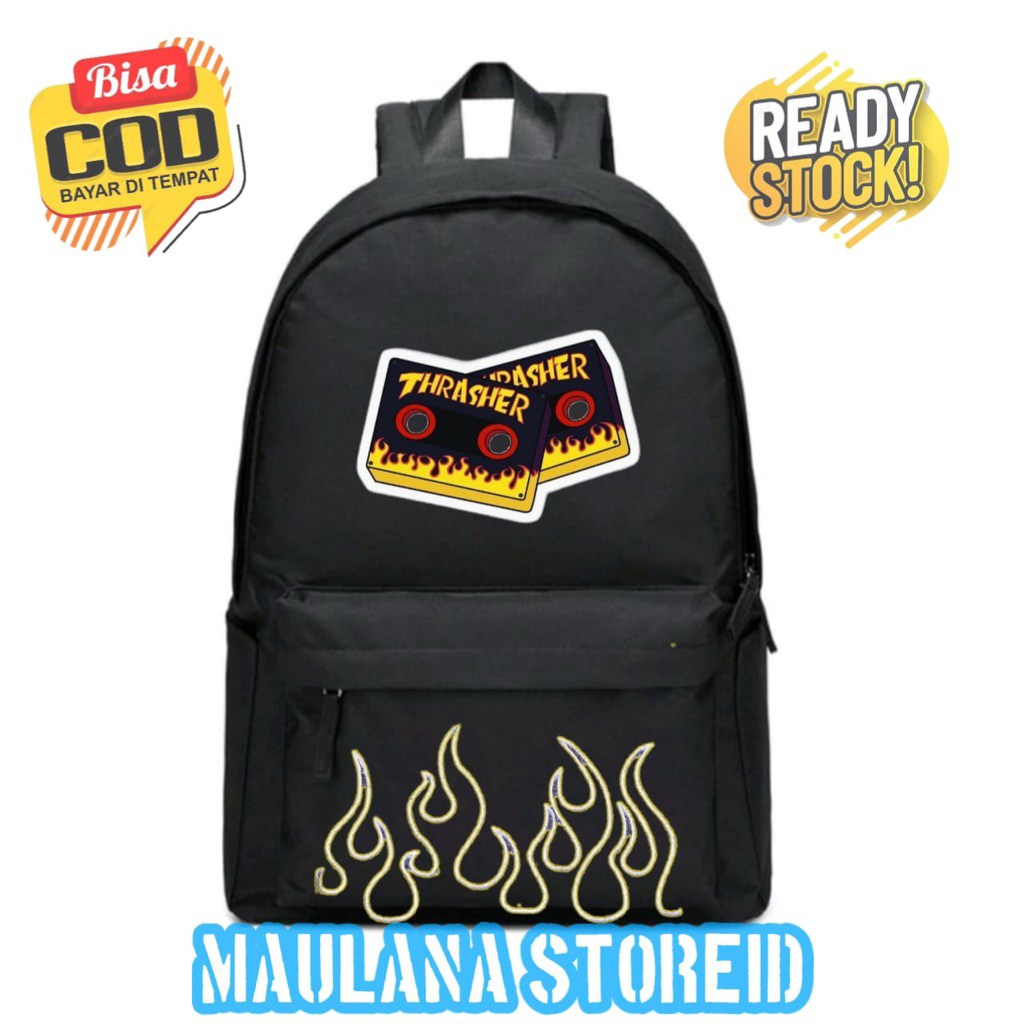 Tas Ransel Sekolah dewasa Thrasher api/backpack laptop gambar thrasher terbaru gratis nama