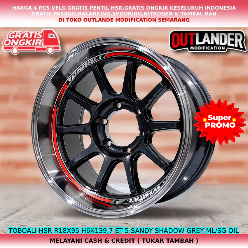 pelek racing lebar 9,5 lobang 6 untuk mobil Triton Fortuner Hardtop Prado dll hsr toboali ring18