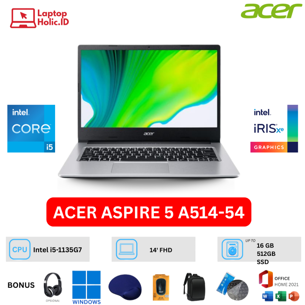 ACER ASPIRE 5 A514-54 i5-1135G7 16GB 512GB SSD WINDOWS 11 FULL HD W11 OFFICE 2021