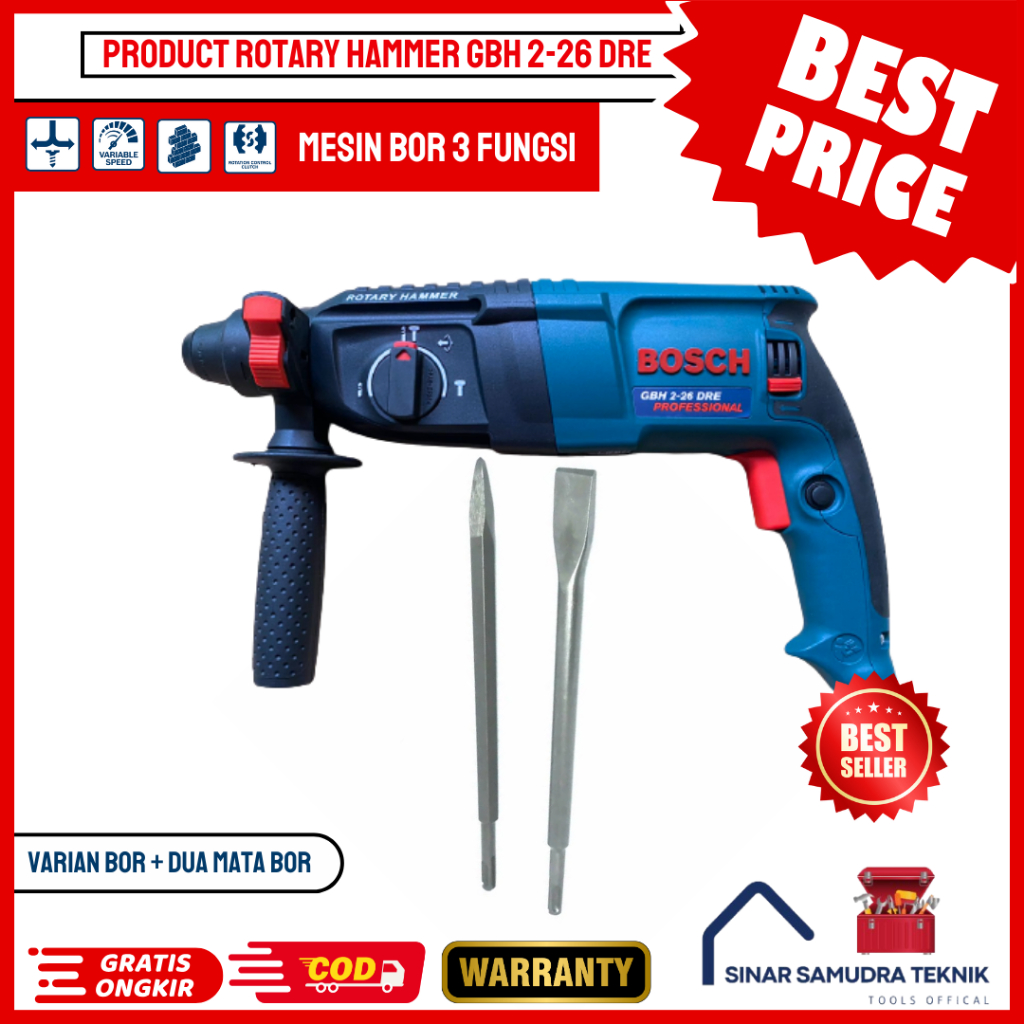RB FLASH SALE  BOR BETON BOSCH 2-26 DRE 3 FUNGSI ROTARY HAMMER (MESIN BOBOK)